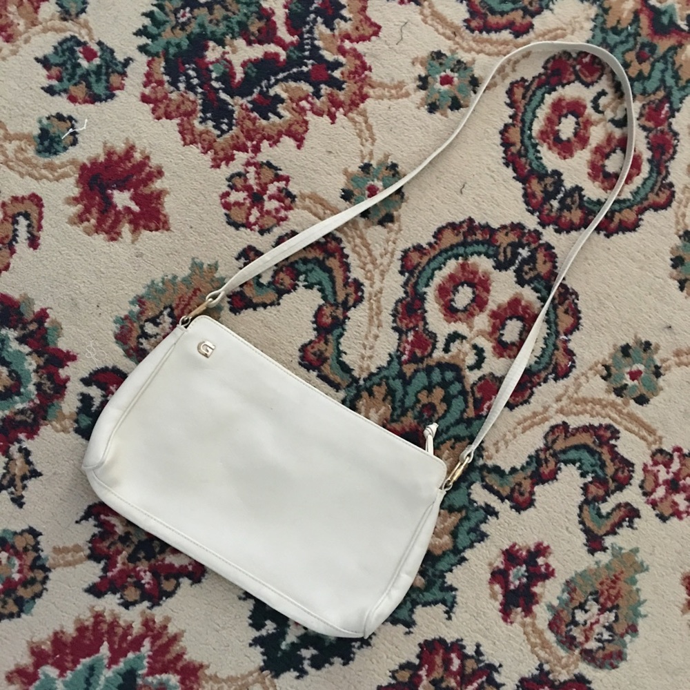 Genuine leather white beige crossbody flat purse